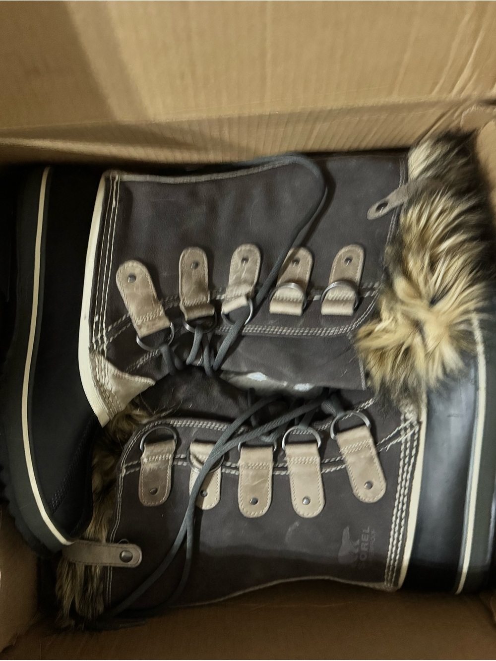 Sorel Dark Brown Faux-Fur Lace-Up Winter Boots